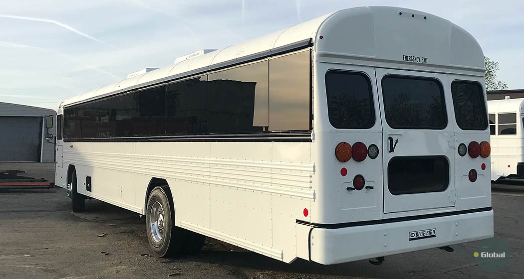 Blue Bird bus rear view